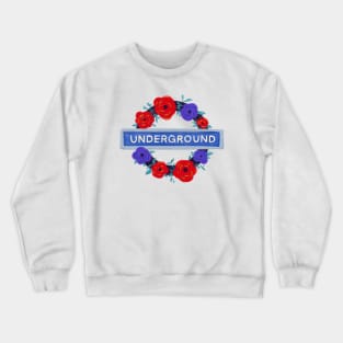 London tube undergound floral sign - watercolor flower wreath Crewneck Sweatshirt